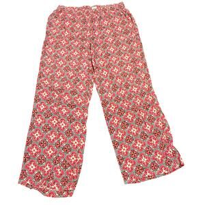 Crown & Ivy pants, pink, orange and navy blue medallion, wide leg, L
